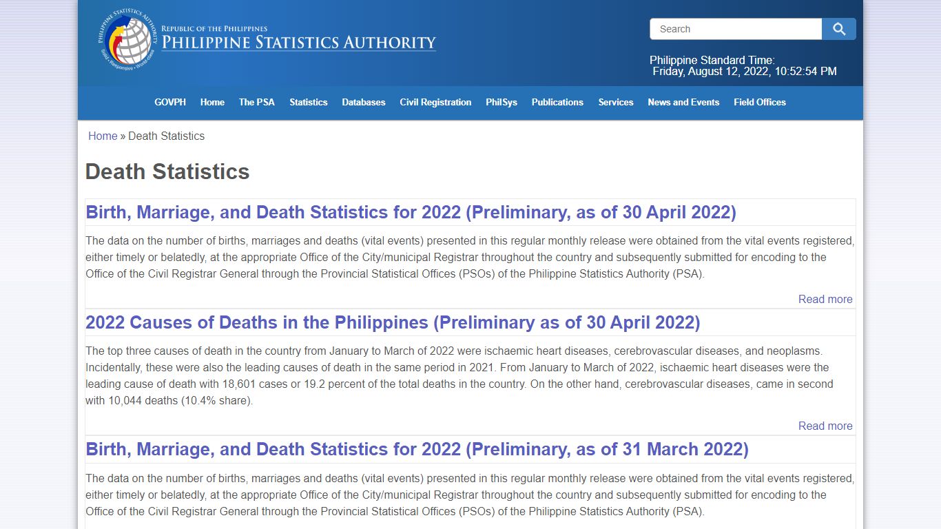 Death Statistics | Philippine Statistics Authority